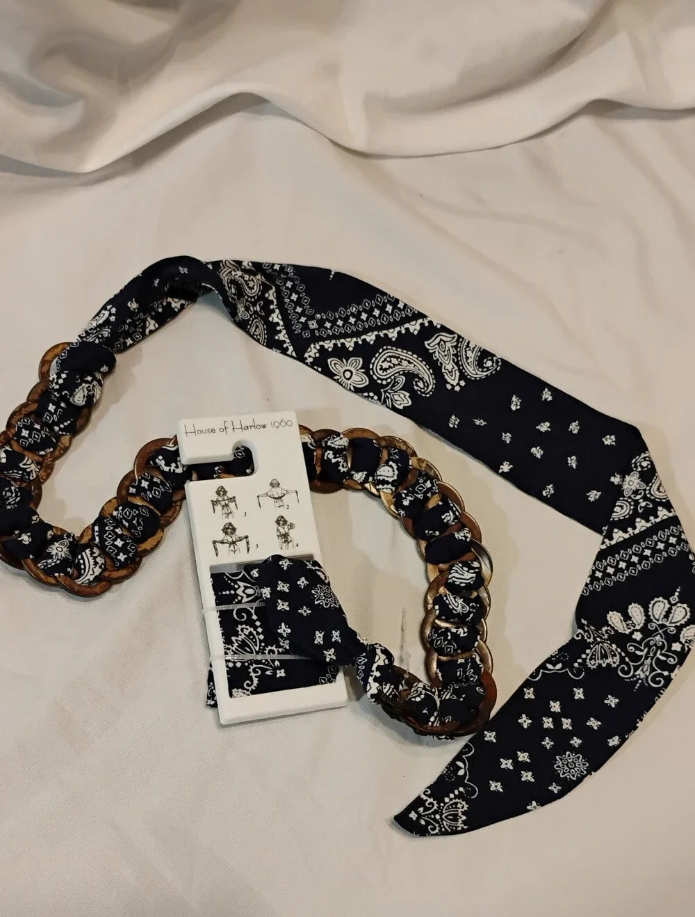 House of Harlow 1960 Navy Floral Scarf Chain Belt